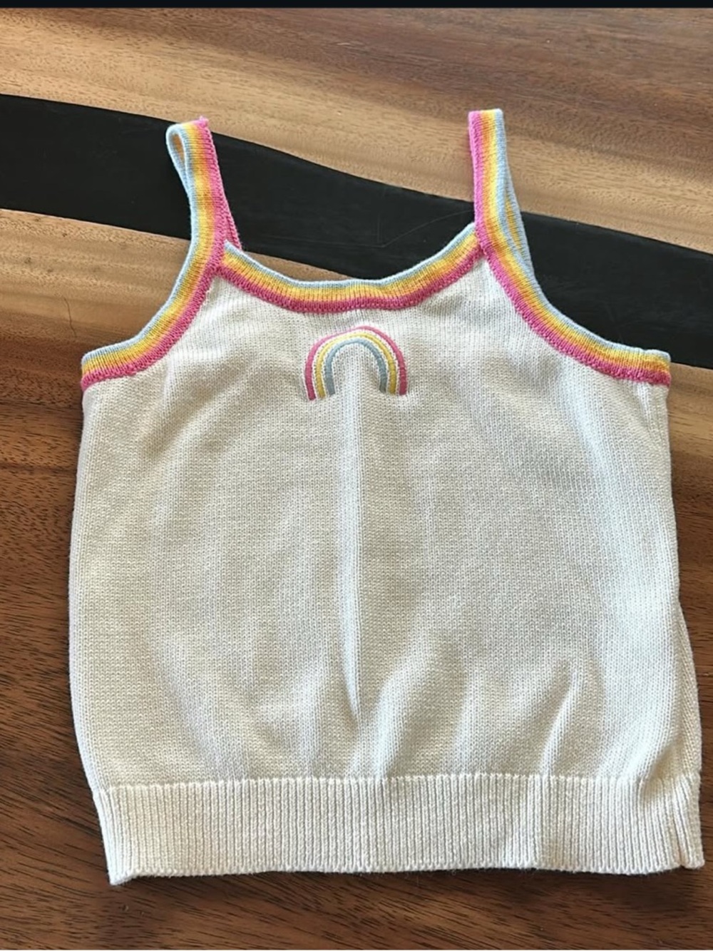 Cream Knit Tank with Rainbow Trim